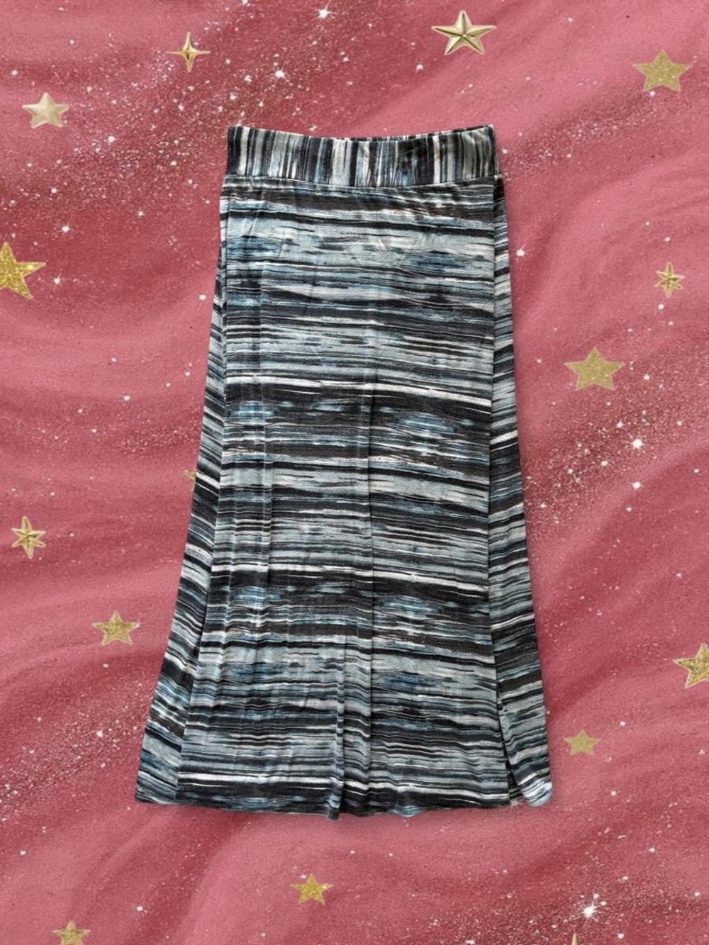 Roz & Ali Black, Gray and Blue Striped Maxi Skirt